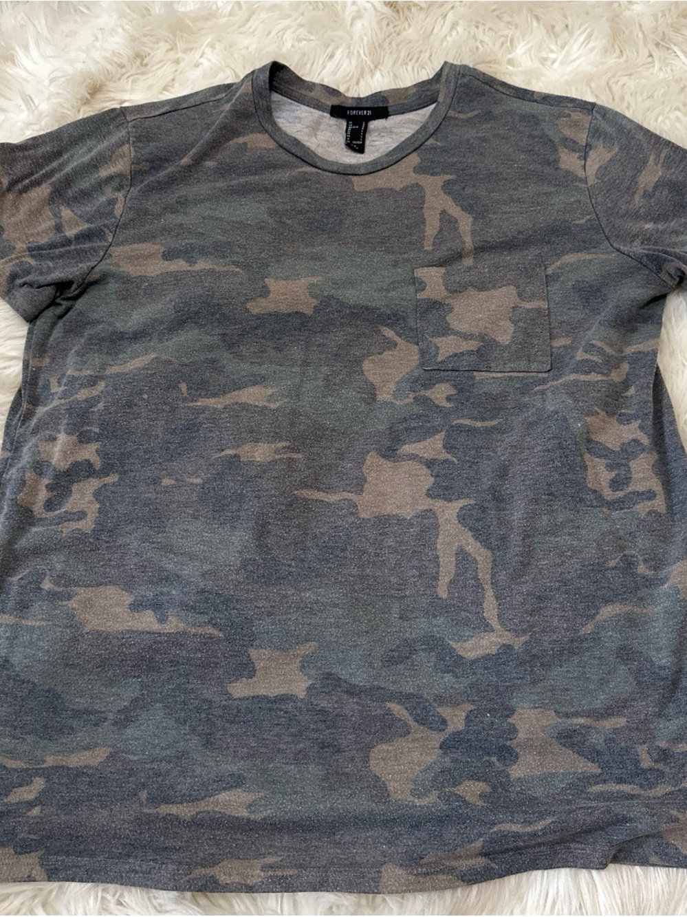Forever 21 Women's Short Sleeve Camo Pocket Tee - Gray/Green